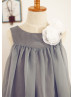 Gray Chiffon Beach Wedding Flower Girl Dress With Ivory Flowers